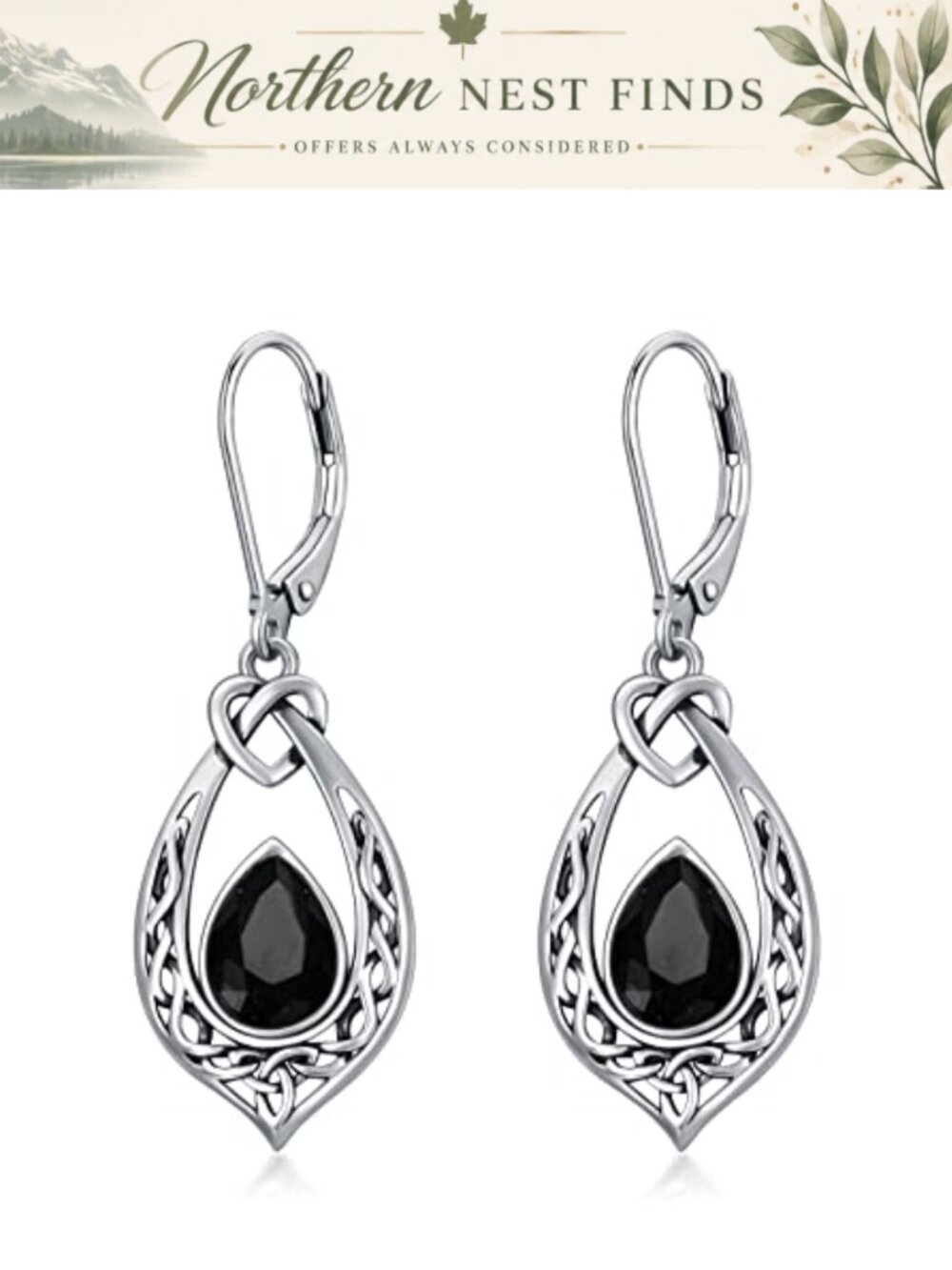 925 Sterling Silver Celtic Knot Dangle Earrings Simulated Birthstone Leverback
